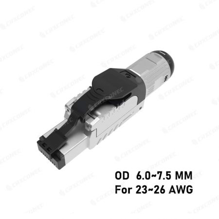 Cat.7/Cat.6A STP Toolless RJ45 connector 6.0-7.5MM - Cat.6A STP Toolfree Plug, Black Latch,23 to 26 AWG cable